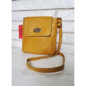 Mustard Yellow Pebbled Leather Small Crossbody Bag